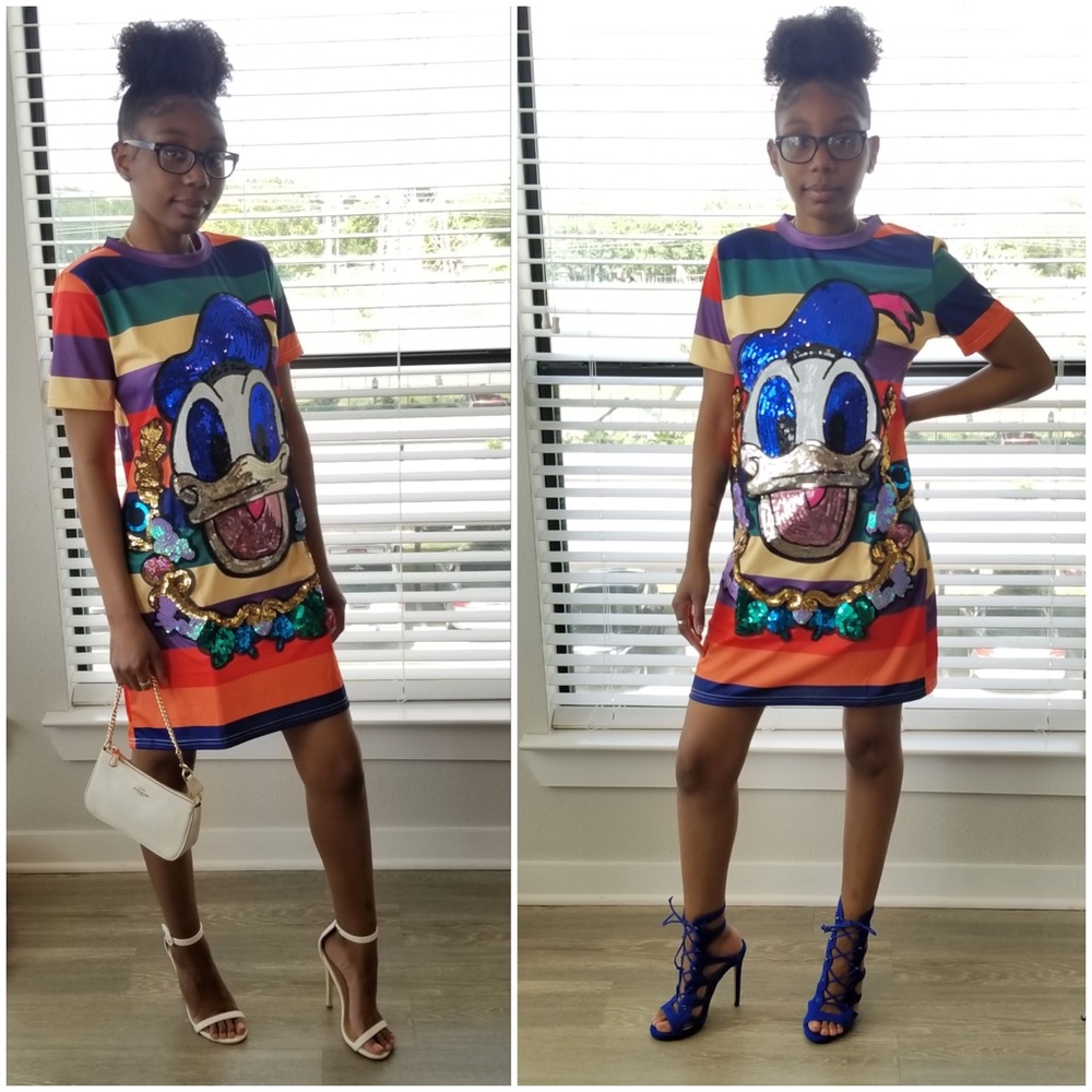 Trendy Cartoon Sequins Printed Dress